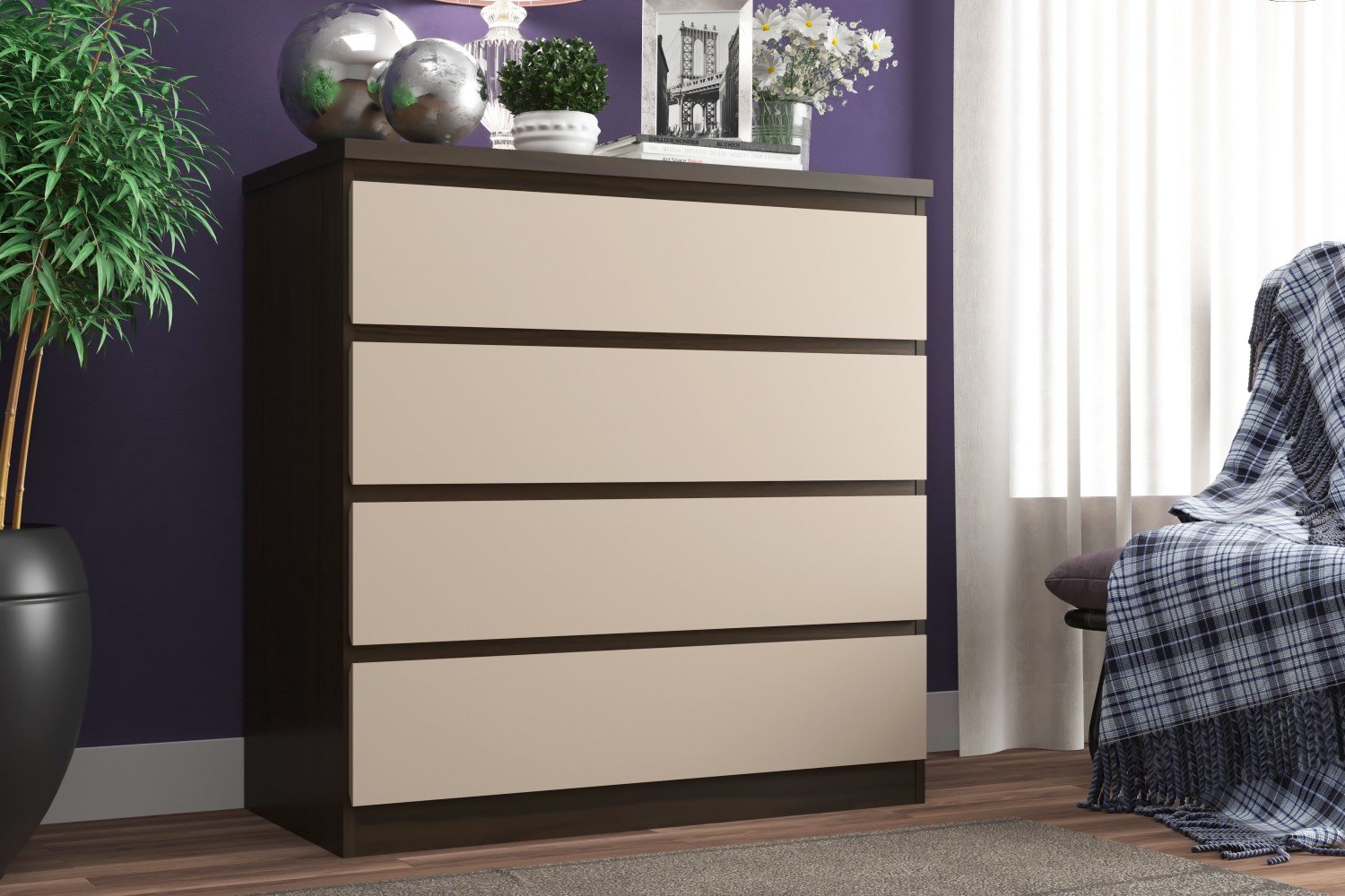 Cômoda Urban 4 Gavetas - 100% MDF 9613.112 Nozes/Areia Mambel Móveis - 1
