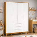 Ver imagem 1 de Roupeiro Elfe Classic 4 Portas 3 Retro Gavetas Branco Fosco com Savana - Moveisaqui