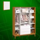 Ver imagem 5 de Roupeiro Elfe Classic 4 Portas 3 Retro Gavetas Branco Fosco com Savana - Moveisaqui