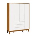 Ver imagem 2 de Roupeiro Elfe Classic 4 Portas 3 Retro Gavetas Branco Fosco com Savana - Moveisaqui