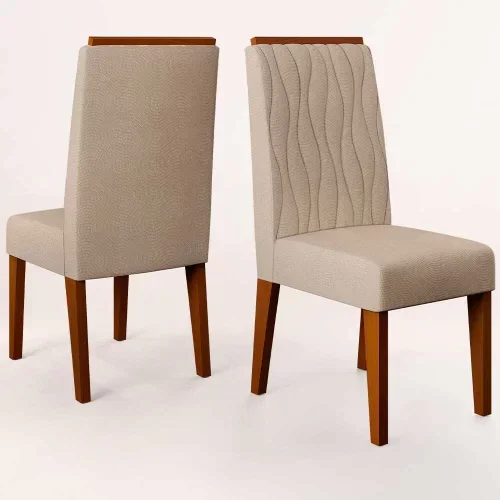 Conjunto Sala de Jantar Mesa Argo 120cm Tampo Reto com 4 Cadeiras Diva Suede Areia DJ Móveis - 4