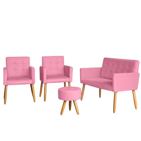 Jogo Conforto 1 Namoradeira 2 Poltronas com 1 Puff Resistente para Sala de Estar Luxo Recepção