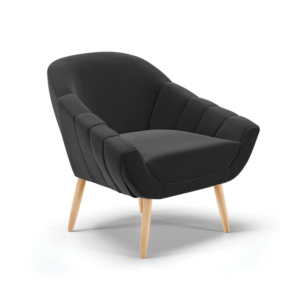 Poltrona Giovana Veludo Pés Palito Natural - D'Rossi - Preto - 1