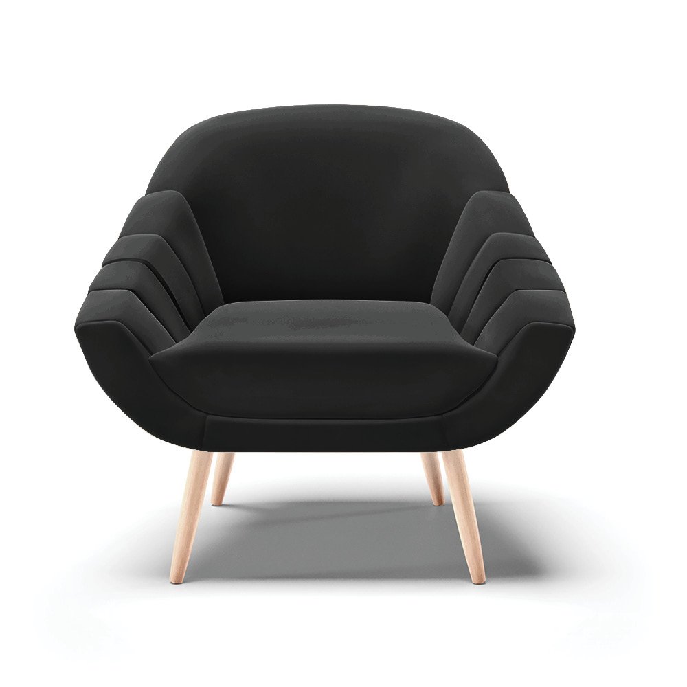 Poltrona Giovana Veludo Pés Palito Natural - D'Rossi - Preto - 3