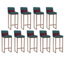 Ver imagem 1 de Kit 09 Banqueta Alta com Encosto Lucca Industrial Cozinha Balcão Ferro Bronze Suede Azul Turquesa e