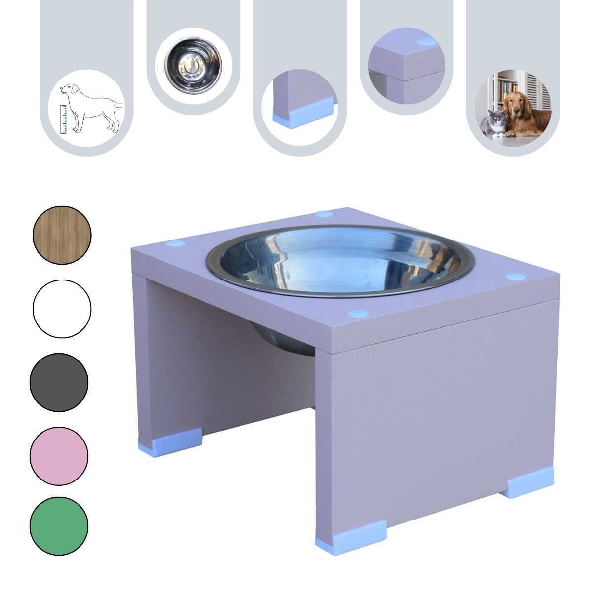 Comedouro Elevado Pet Gato Cachorro Mdf Nick - Inox - Rose - 5