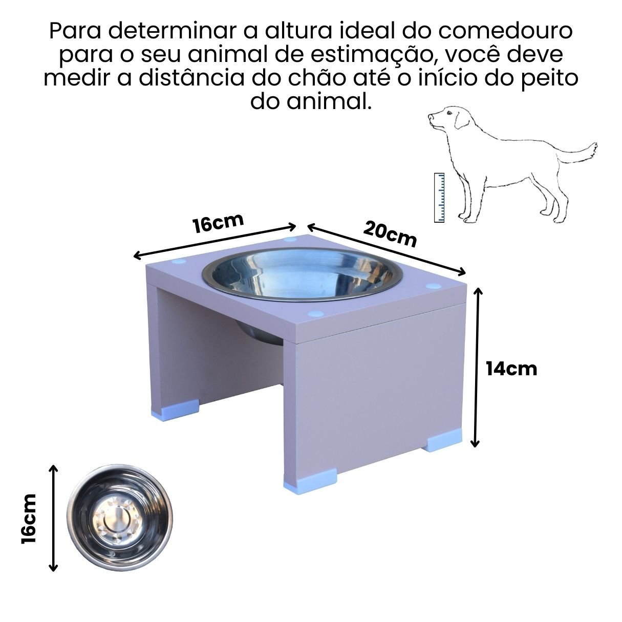 Comedouro Elevado Pet Gato Cachorro Mdf Nick - Inox - Rose - 2