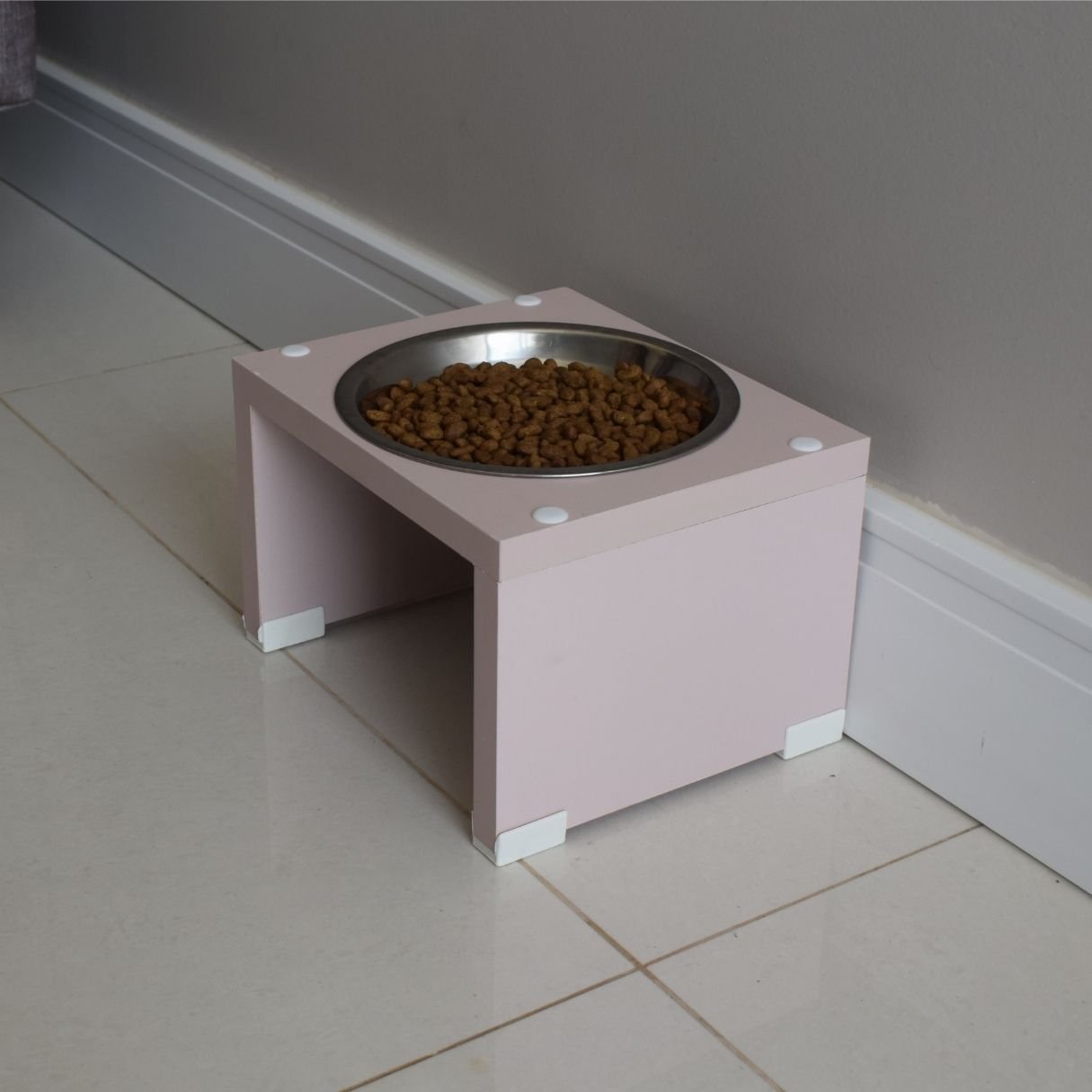 Comedouro Elevado Pet Gato Cachorro Mdf Nick - Inox - Rose