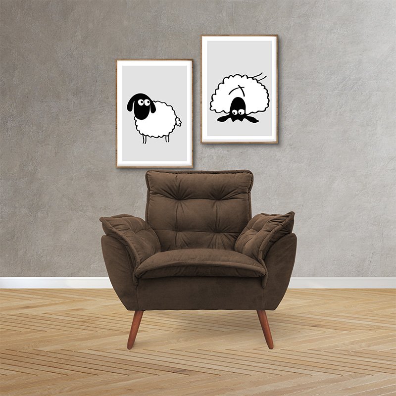 Kit 2 Poltronas Decorativas Jade Pés de Madeira Suede Marrom - Sheep Estofados - 7