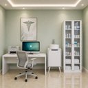 Ver imagem 1 de Conjunto Escritório Consultório 3 Peças com Escrivaninha, Gabinete e Armário Multiuso Vidro Branco
