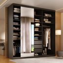 Ver imagem 5 de Guarda-Roupa Closet Casal 100% MDF BP 208cm com 1 Porta Espelho 3 Gavetas Sion Preto