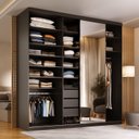 Ver imagem 1 de Guarda-Roupa Closet Casal 100% MDF BP 208cm com 1 Porta Espelho 3 Gavetas Sion Preto