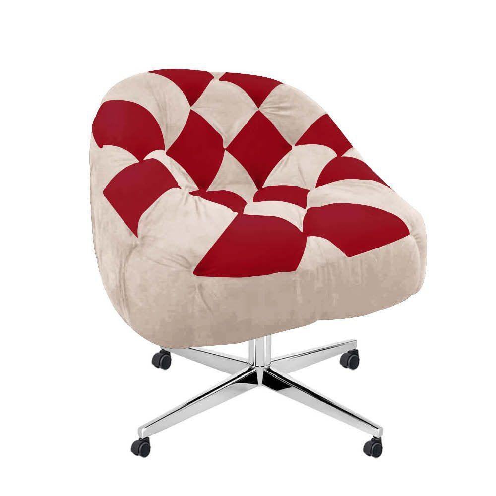 Kit 09 Poltrona Paloma Giratória Metal Rodízio Suede Bege e Suede Vermelho - 2