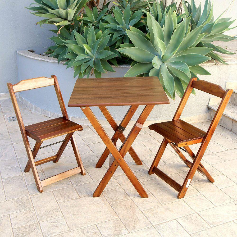 Jogo De Mesa Com 2 Cadeiras Dobravel 70x70 Para Area De Lazer Imbuia Cor: Marrom - 6