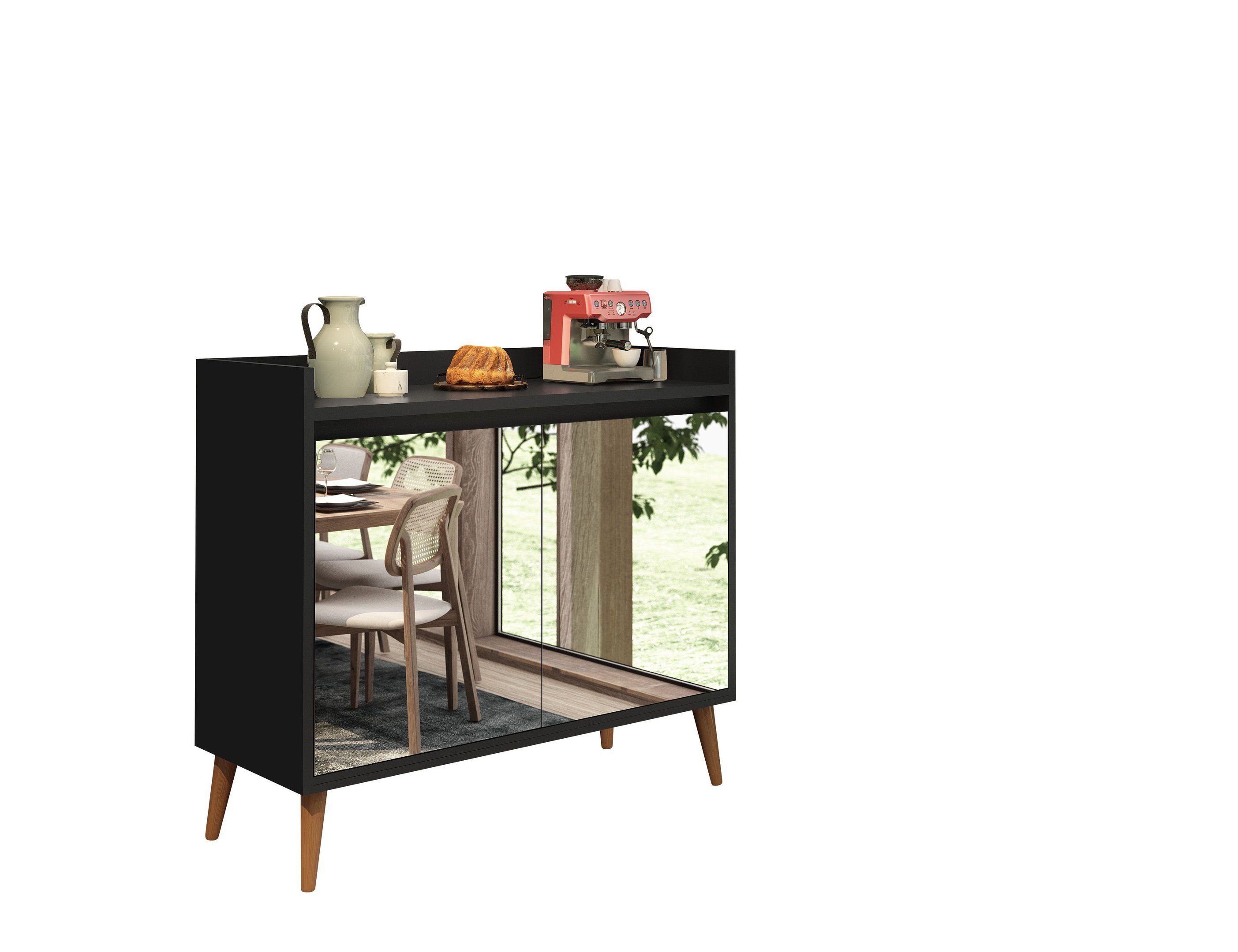 Aparador Buffet Delux Delta Clássico duas portas com espelho - Preto - 1