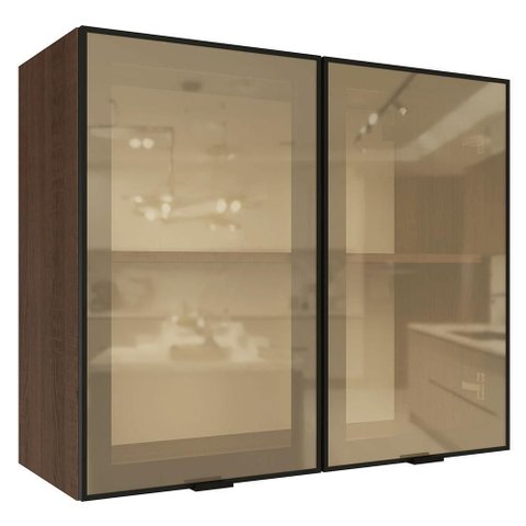 Armário Aéreo de Cozinha G258007KPRRF 80cm 2 Portas Vidro Reflecta Bronze Rustic-Preto Madesa