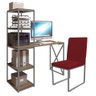 Kit Escritório Mesa Max BeX 5 Prateleiras e Cadeira Stan Cinza Tampo Freijó Corino Vermelho - - 2