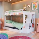 Ver imagem 2 de Beliche Infantil com Escada Estante e 2 Gavetões 143 Cm Cor:branco