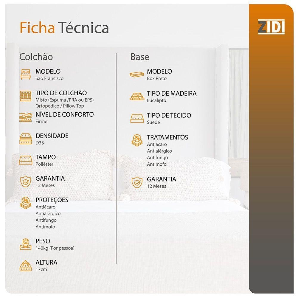 Cama Box King Size Preto + Colchão San Francisco D33 193cm - 8