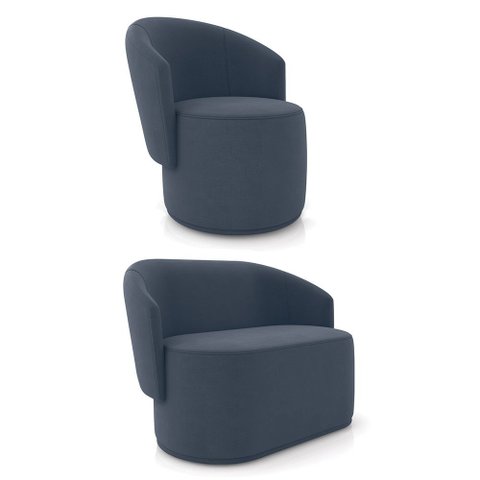 Sofá Namoradeira e Poltrona Orgânica para Sala Malu Suede Azul Marinho M11 - D’Rossi