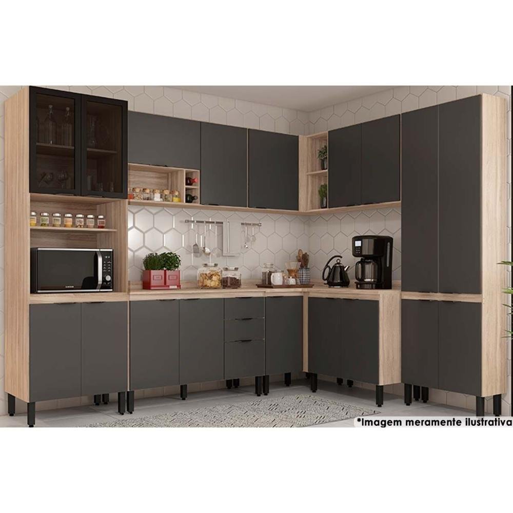 Cozinha Modulada Completa Firenze 8 Peças (3 Aéreos + 3 Balcões + 2 Paneleiros) Fmt015 Avena/ - 1