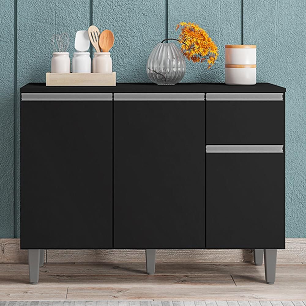 Balcão de Cozinha Vanessa 105cm Preto com Tampo Mdp - Ajl Móveis - 2