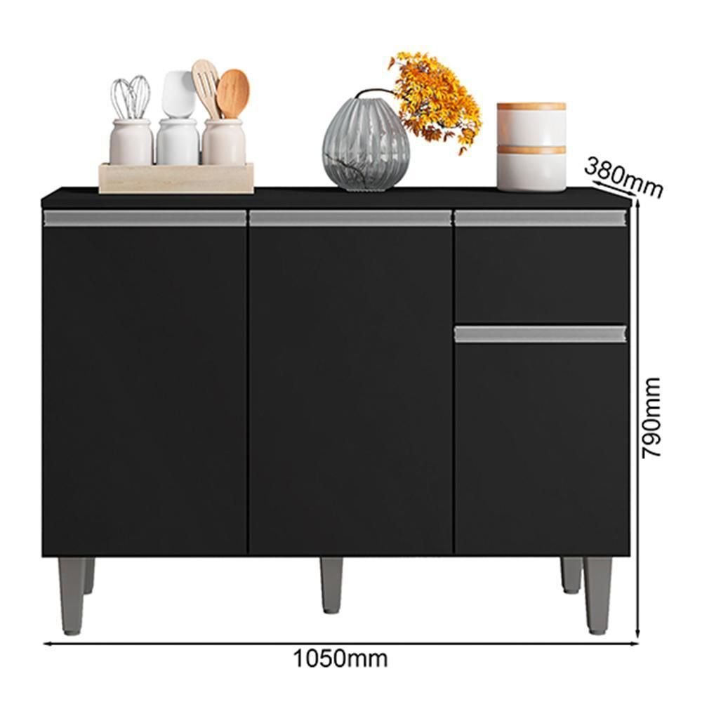 Balcão de Cozinha Vanessa 105cm Preto com Tampo Mdp - Ajl Móveis - 3
