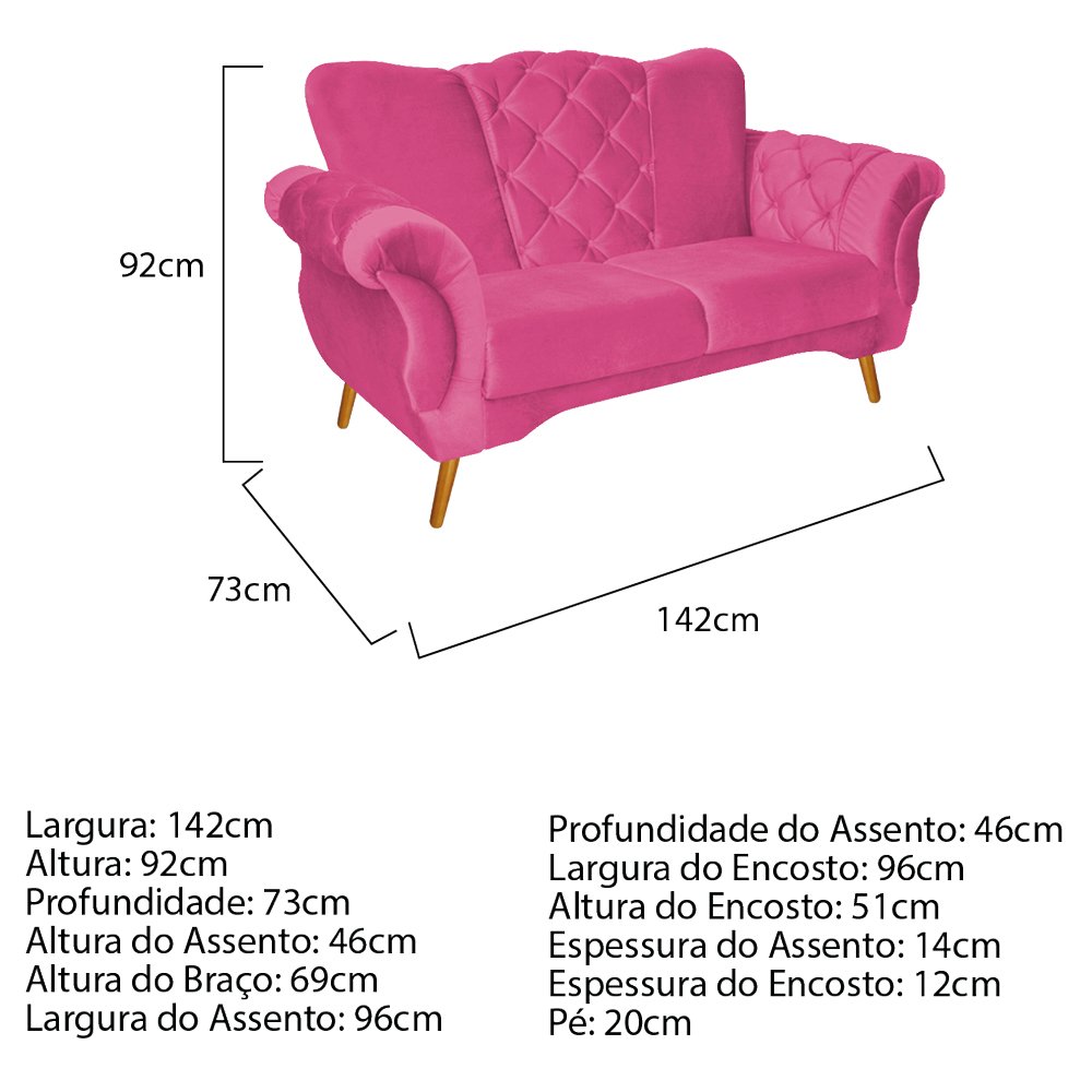 kit Poltrona, Namoradeira e Puff Berlim Base Giratoria de Metal Suede Pink - Amarena Móveis - 6