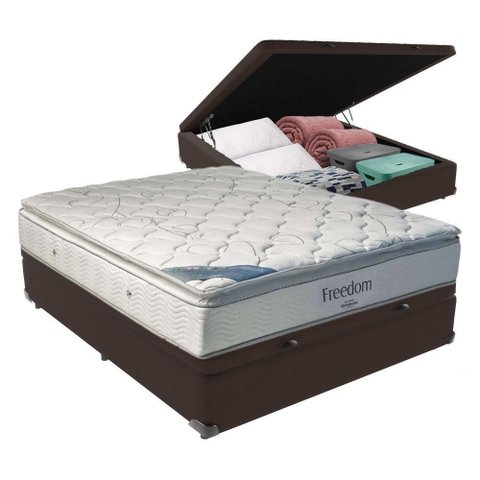 Cama + Box com Baú Casal e Colchão Freedom Ortobom D33 Marrom