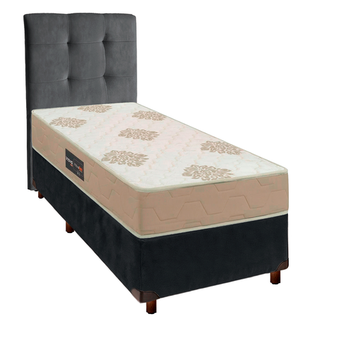 Kit Cama Box + Cabeceira + Colchão Solteiro D33 Inovaflex - Cinza