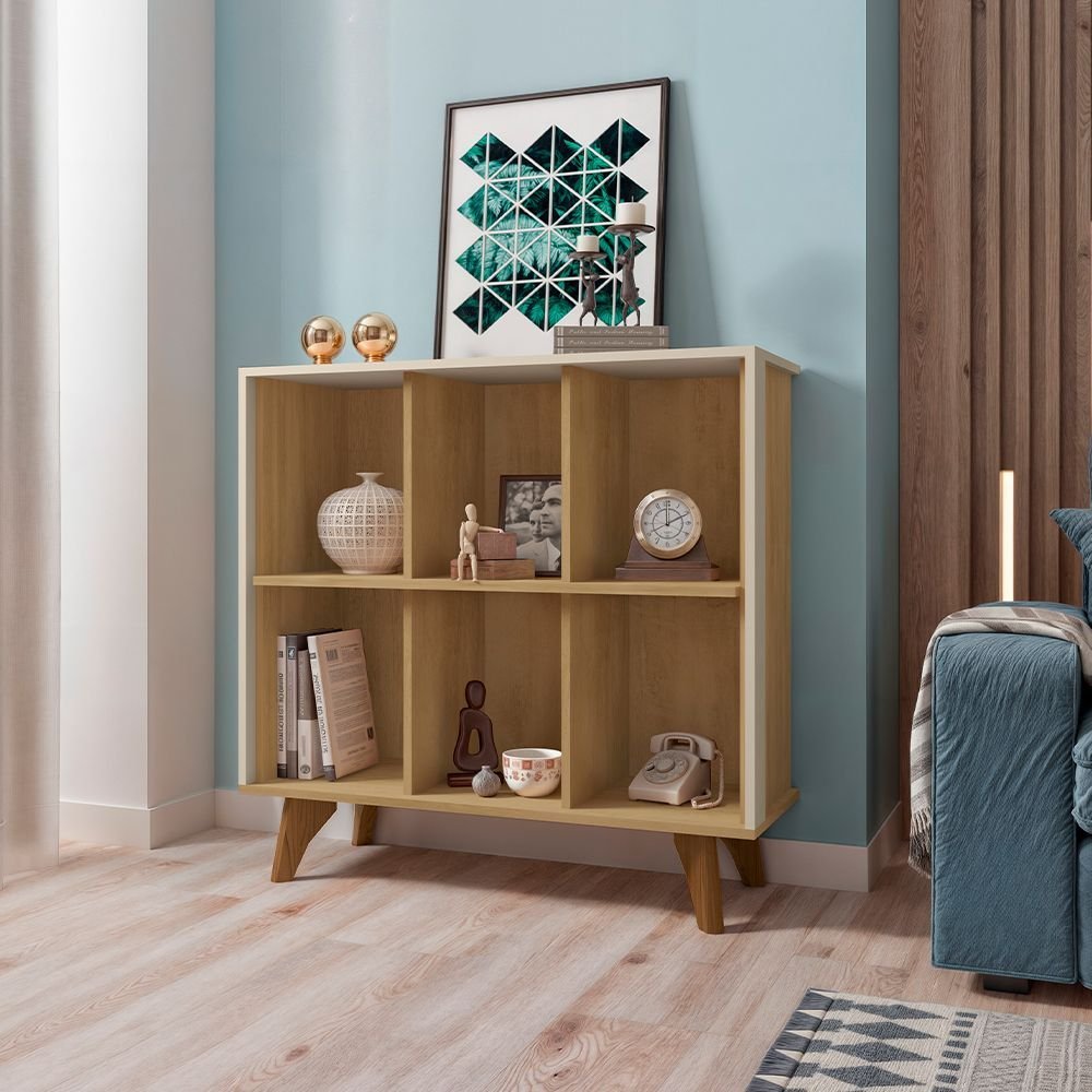 Estante Organizadora de Livros com 6 Nichos Modelo Panamá Cinamomo Off White - 1
