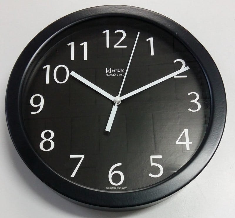 Relógio 6718 de Parede Alumínio 25 cm Preto vidro Herweg
