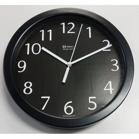 Relógio 6718 de Parede Alumínio 25 cm Preto vidro Herweg