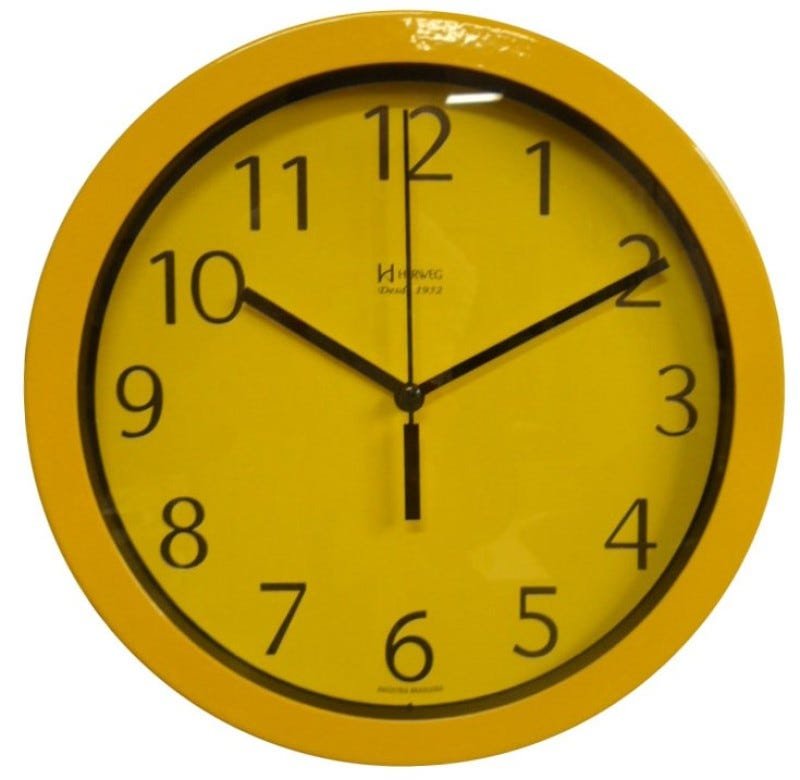 Relógio 6718 De Parede Alumínio 25 Cm Amarelo Vidro Herweg