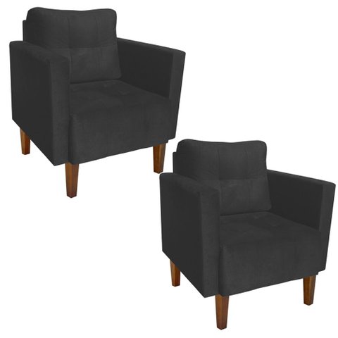Poltrona Sala Decorativa Kit 2 Livia Pé Madeira Castanho Suede Grafite M11 - D'Rossi