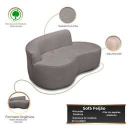 Sofá Feijão Orgânico Curvo Decorativo Forma Orgânica Linho para Sala e Escritorio - 5