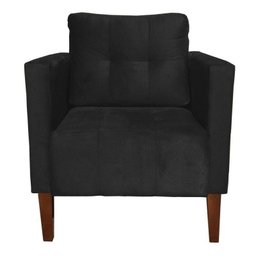 Poltrona Sala Decorativa Livia Pé Madeira Castanho Suede Preto M11 - D'Rossi - 2 Poltrona Sala Decorativa Livia Pé Madeira Castanho Suede Preto M11 - D'Rossi - 2