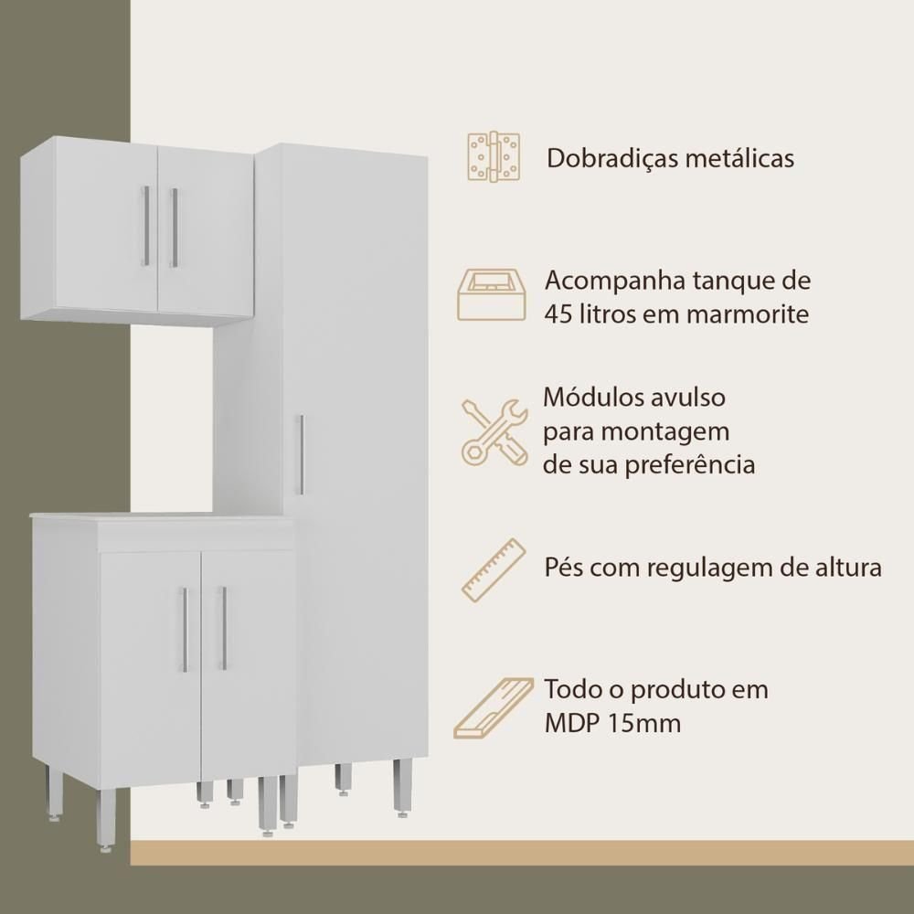 Conjunto Armários de Lavanderia com Gabinete e Tanque 45l Multimóveis Cr30041 Branco - 3