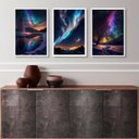 Ver imagem 2 de Kit 3 Quadros Decorativos Aurora Boreal 45x34cm:madeira Preta