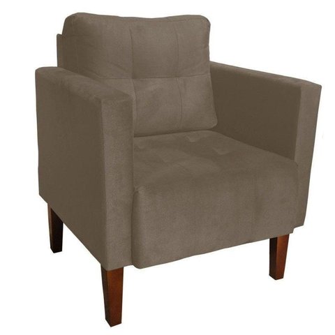 Poltrona Sala Decorativa Livia Pé Madeira Castanho Suede Marrom Rato M11 - D'Rossi