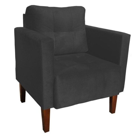 Poltrona Sala Decorativa Livia Pé Madeira Castanho Suede Grafite M11 - D'Rossi