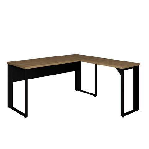 Mesa em L Savoia 30mm 170x160cm Pés em Aço Escritório Macadamia/preto