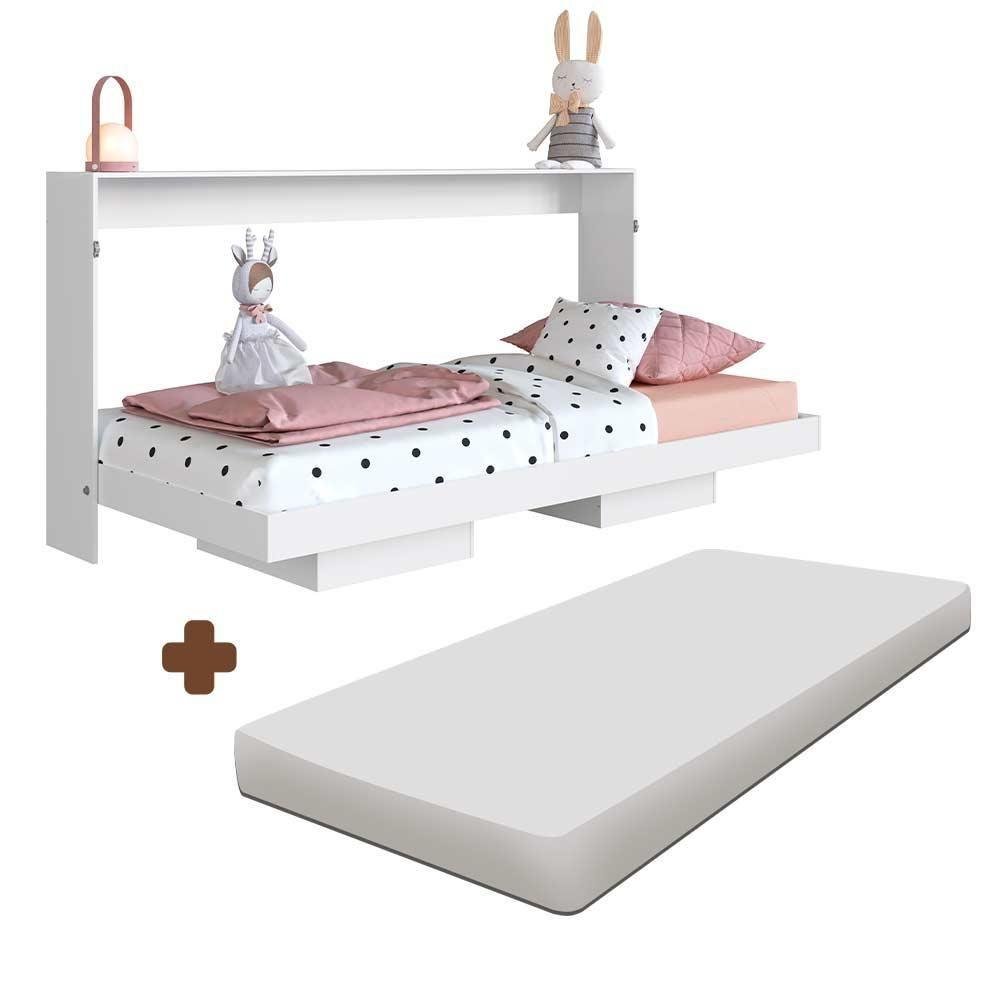 Cama de Solteiro Dobrável que Vira Estante Branco com Colchão Ziban Shop Jm - 1