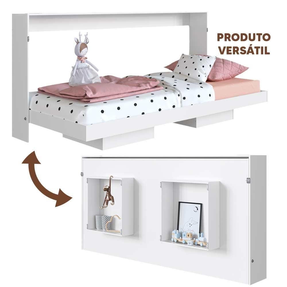 Cama de Solteiro Dobrável que Vira Estante Branco com Colchão Ziban Shop Jm - 4