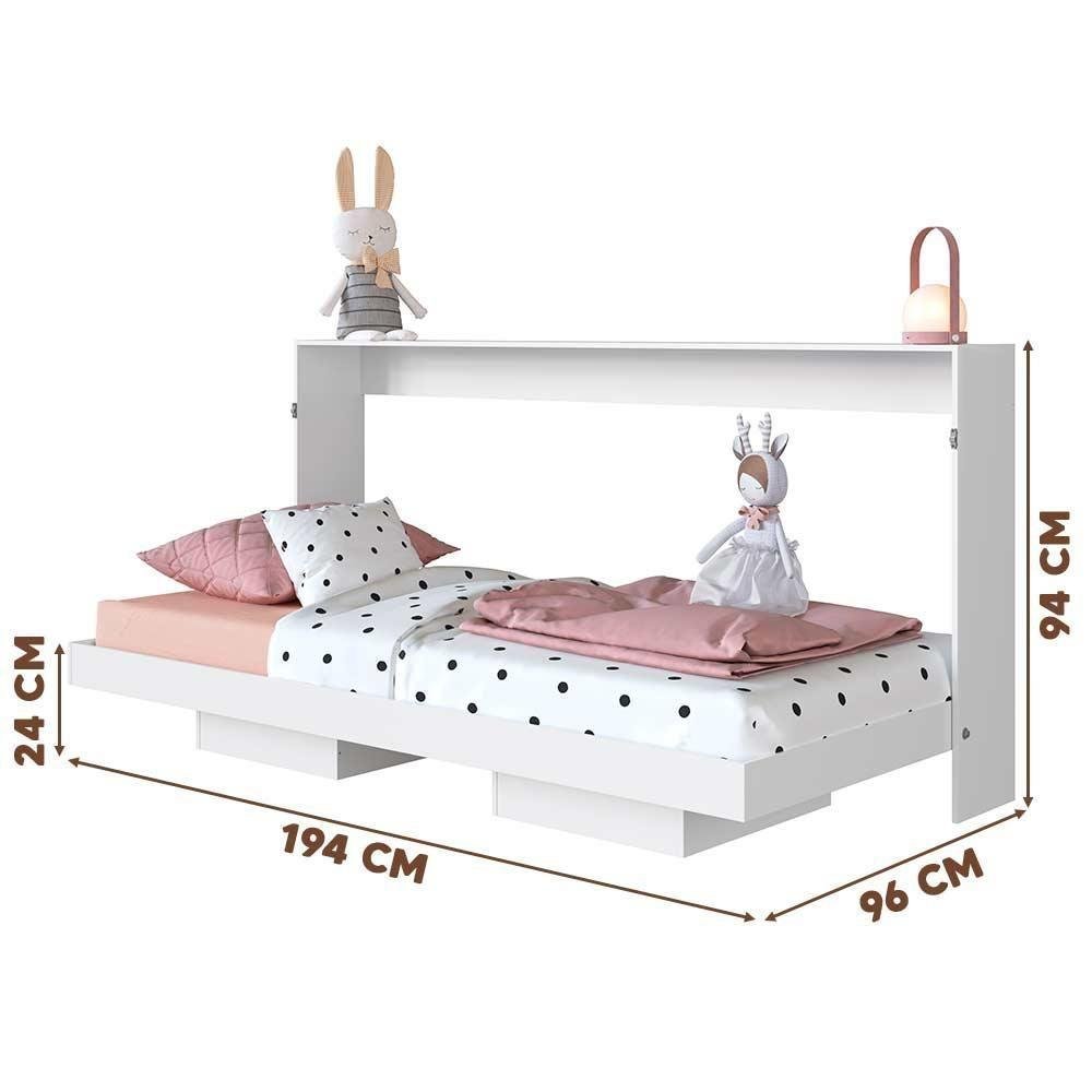Cama de Solteiro Dobrável que Vira Estante Branco com Colchão Ziban Shop Jm - 2