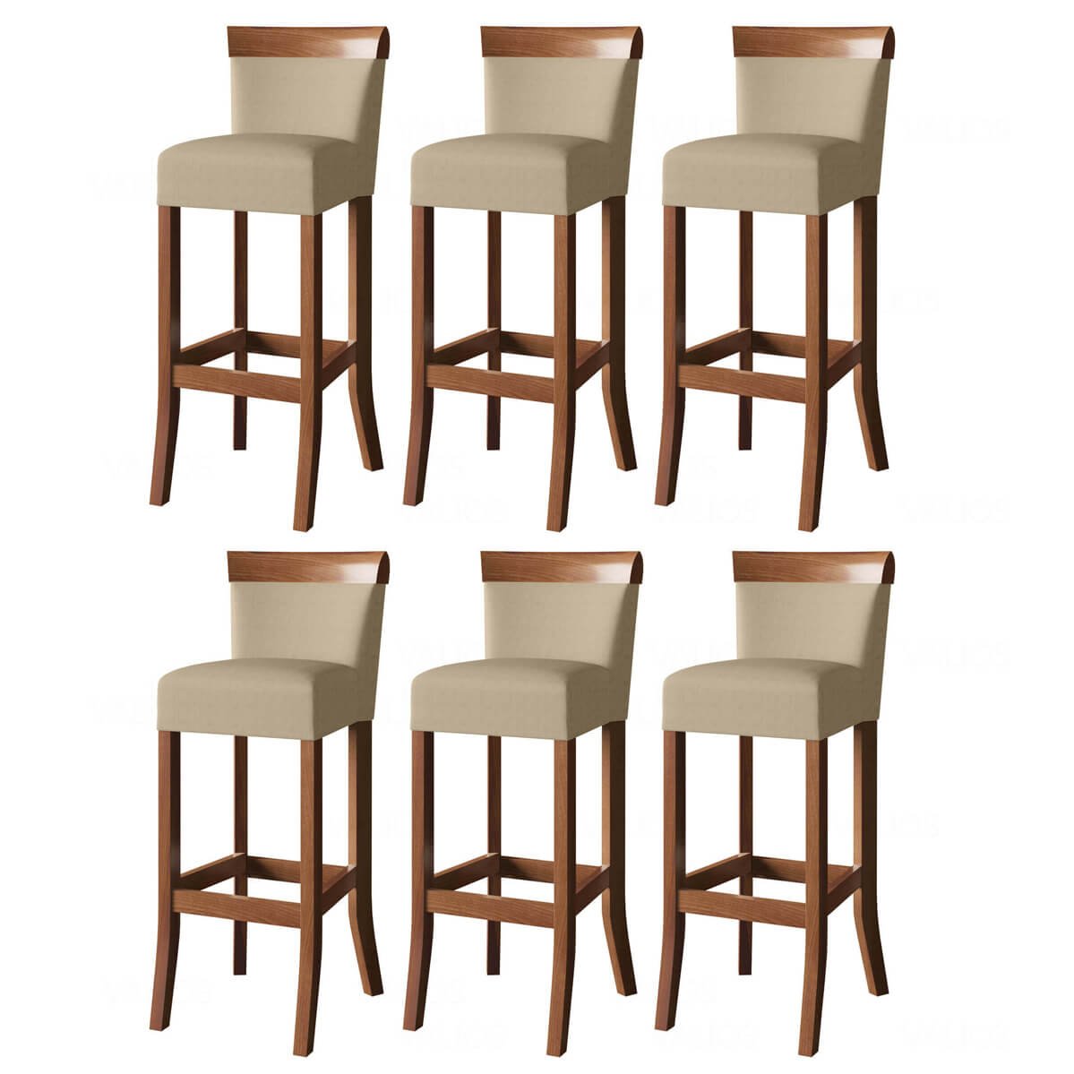Jogo com 6 cadeira para bancada banco alto de madeira bar cozinha americana encosto estofado Valios - 1