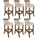 Ver imagem 1 de Jogo com 6 Cadeira para Bancada Banco Alto de Madeira Bar Cozinha Americana Encosto Estofado Valios