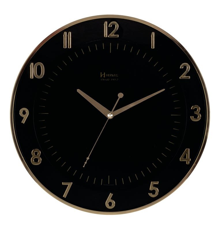 Relógio 6803 Parede 35cm Tic-tac Preto Dourado Ouro Herweg