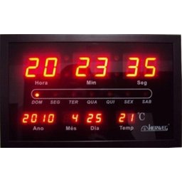 Relógio de Parede Digital 30x19 cm Led Vermelho Herweg - 1