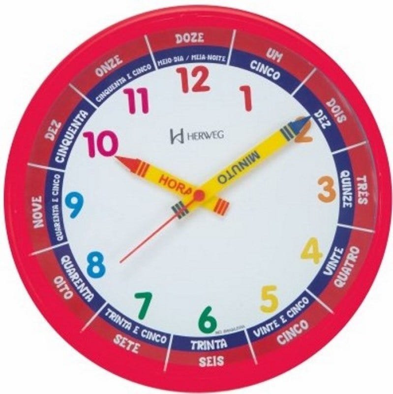 Relógio 6690 Parede 26 cm Vermelho Educativo Infantil Herweg - 1